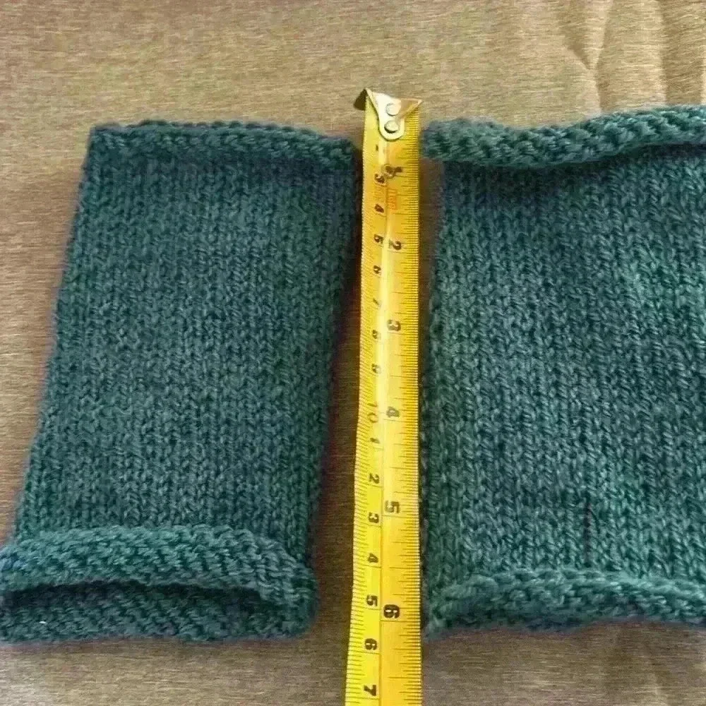 Fingerless Gloves wrist warmers  teal with flowers HandCrafted OSFM